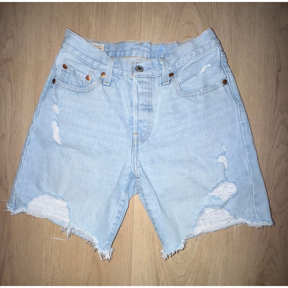 Levis Premium 501 High‎ Rise Distressed Denim Bermuda Shorts